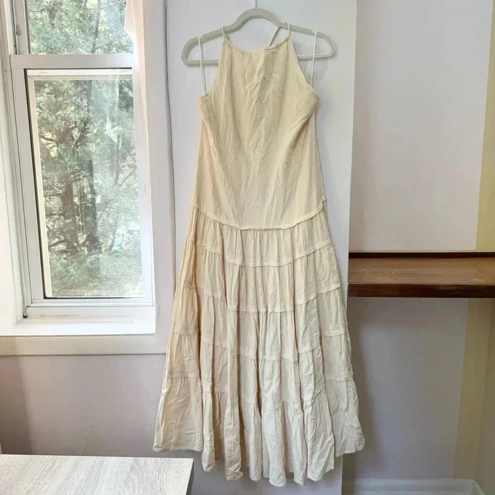 NWT Free People Somewhere Sunny Halter Maxi Dress White Swan Medium